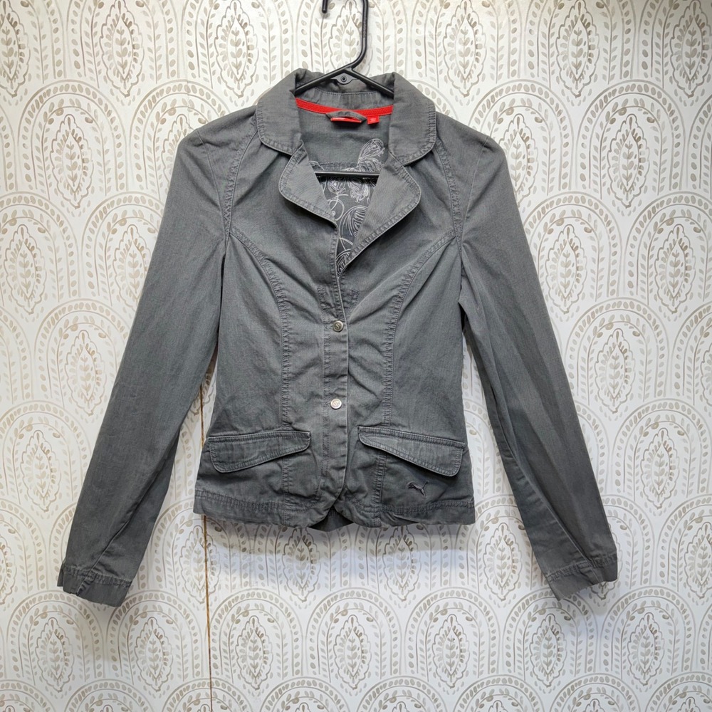 Puma Blazer Jacket Womens XS Grey Utility Sporty Classic Tailored Button Front
